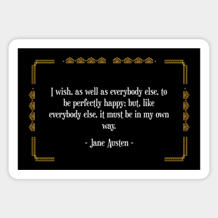 Happiness my Own Way Jane Austen Art Deco Gold Sticker